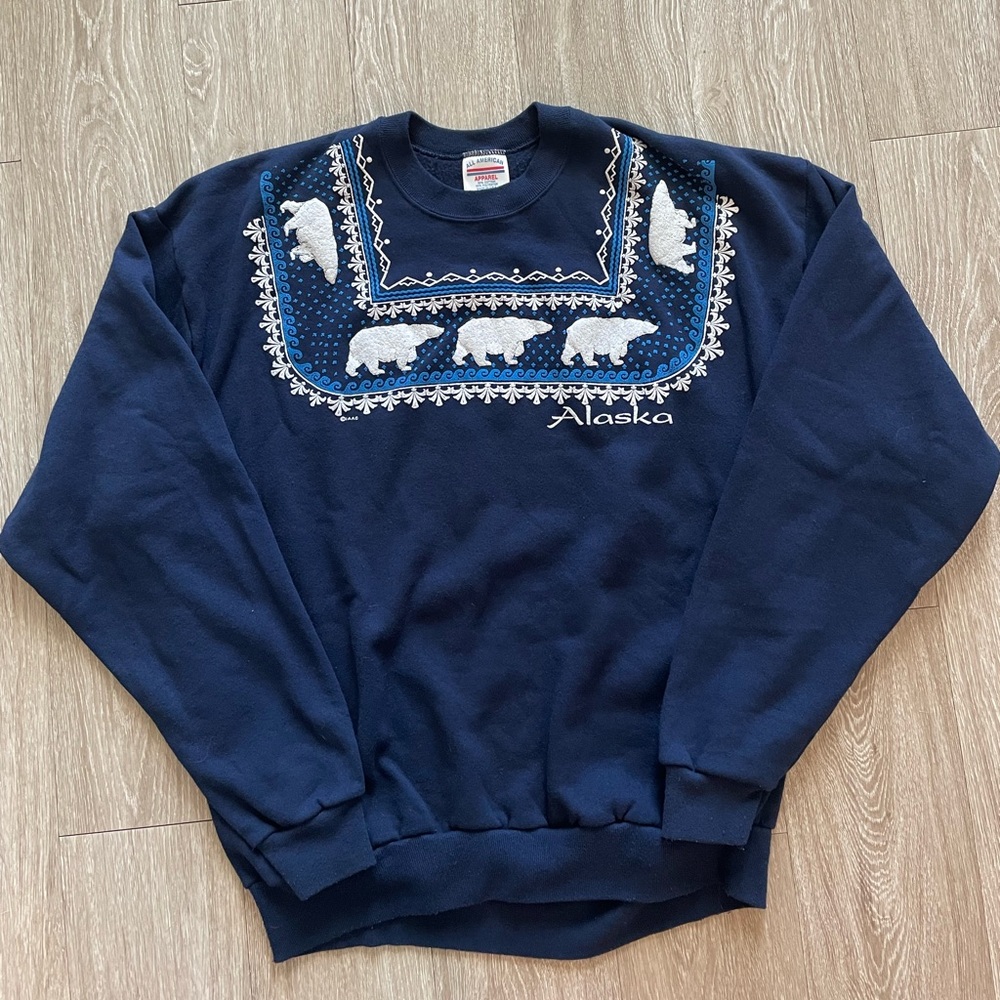 Vintage American Apparel Blue and White Crewneck Sweater Nordic Design
